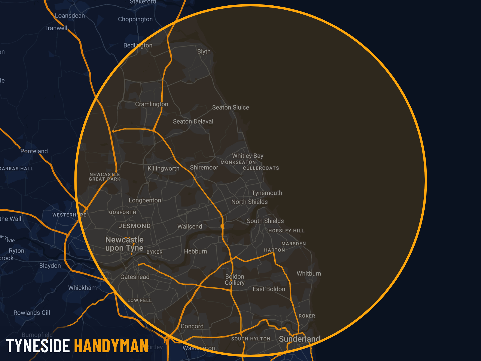 Tyneside Handyman service area radius map